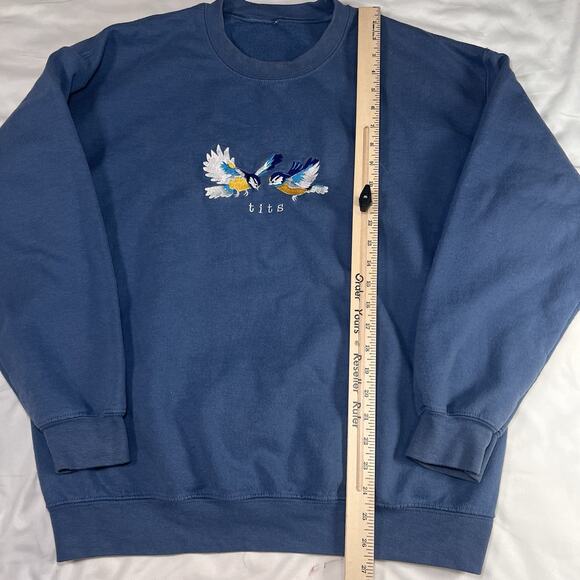 Titmouse Sweatshirt Unisex Size M? Blue Birdwatcher Embroidered Funny Silly - Picture 7 of 15